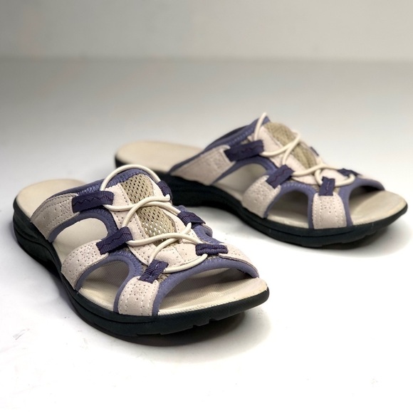 Lands’ End slip-on water shoe sandals bone and lavender open toe size 8 - Picture 1 of 11